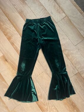 Erge Emerald Green Velvet Ruffle Leggings